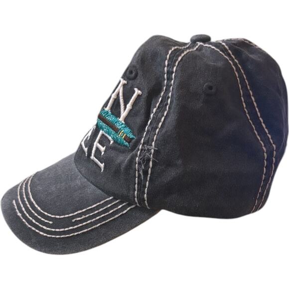 Kbethos Born Free Unisex Cap Hat Blue Embroidered Arrow Distressed Boho - Picture 2 of 3
